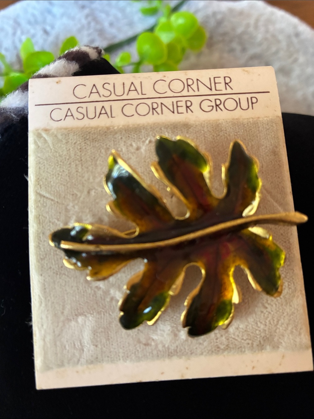 Casual Corner Green and Gold Leaf Brooch